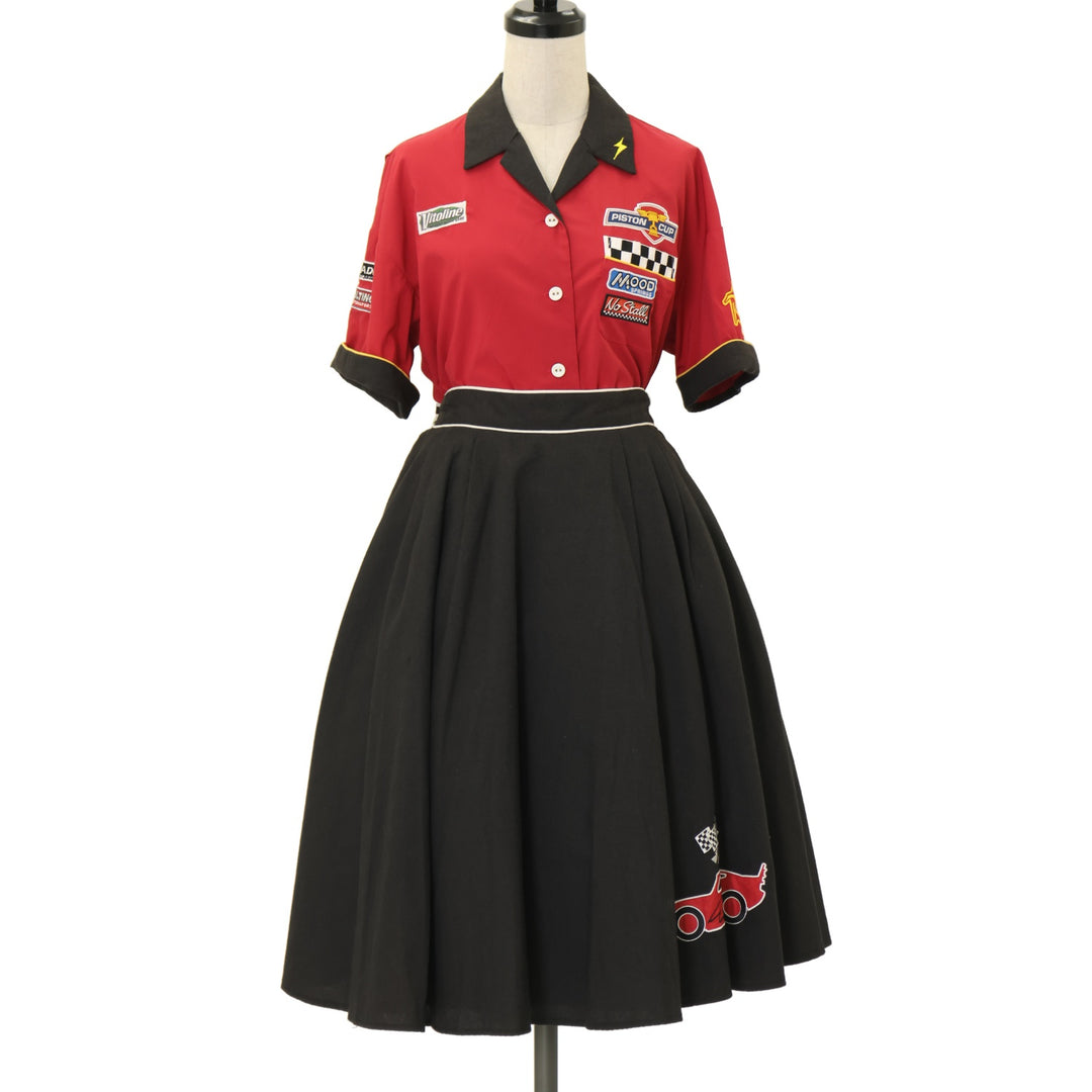 USED】【Disney/サイズ2】ボーリングシャツ／ヒザ丈フレアースカート