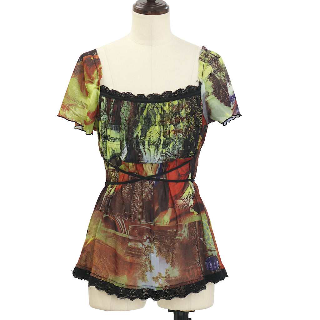 Ozz on ozz oneste レースアップ シアーメッシュ トップス USED】ONESTE 絵画柄シースルートップス | Ozz On Wunderwelt Online