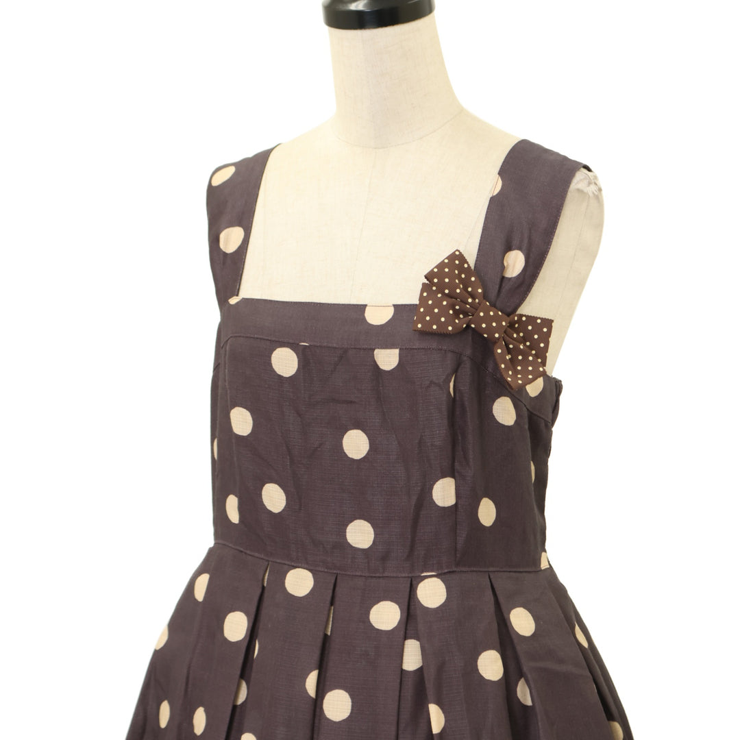 USED】『Rabbit tea time』プリント水玉ブローチ付キャミワンピース