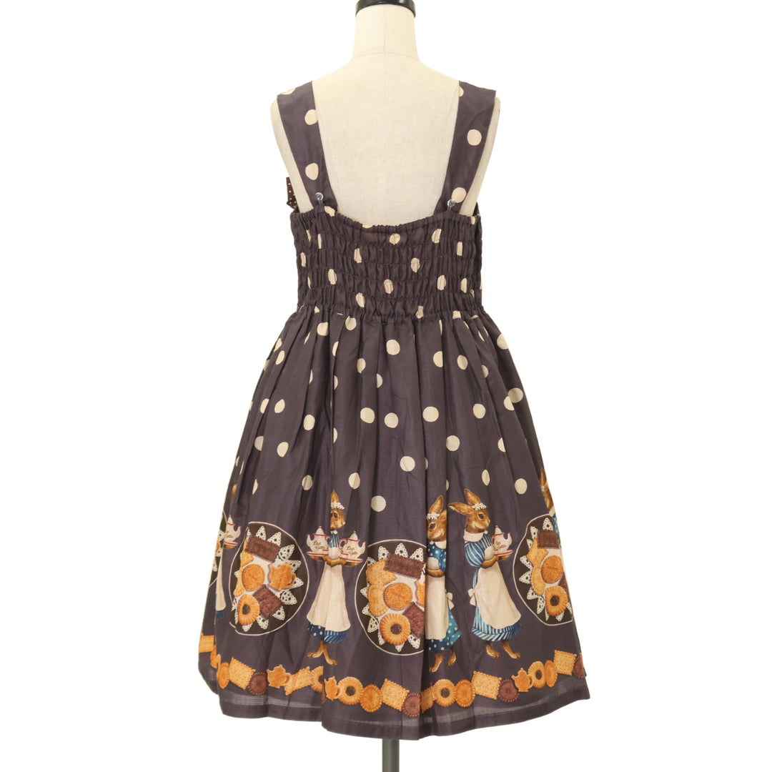 USED】『Rabbit tea time』プリント水玉ブローチ付キャミワンピース