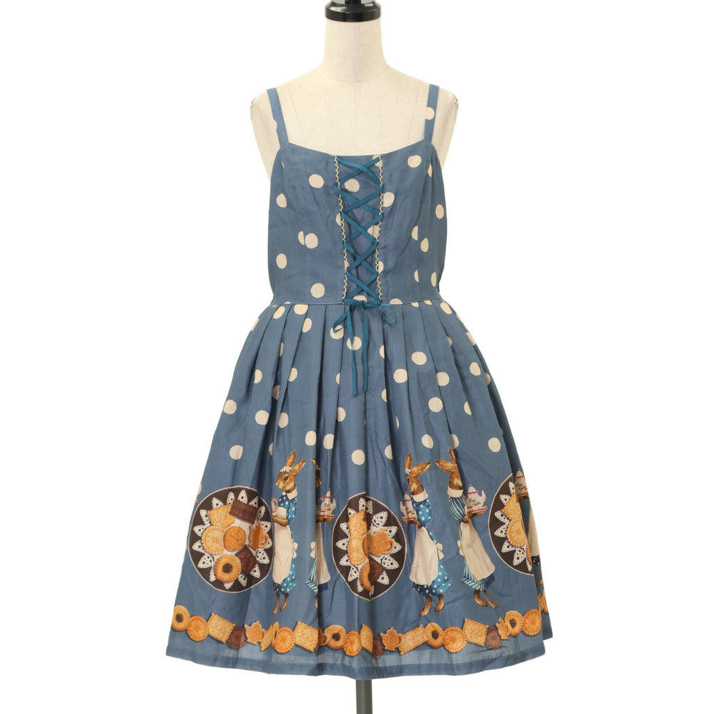 USED】『Rabbit tea time』プリントレースアップキャミワンピース
