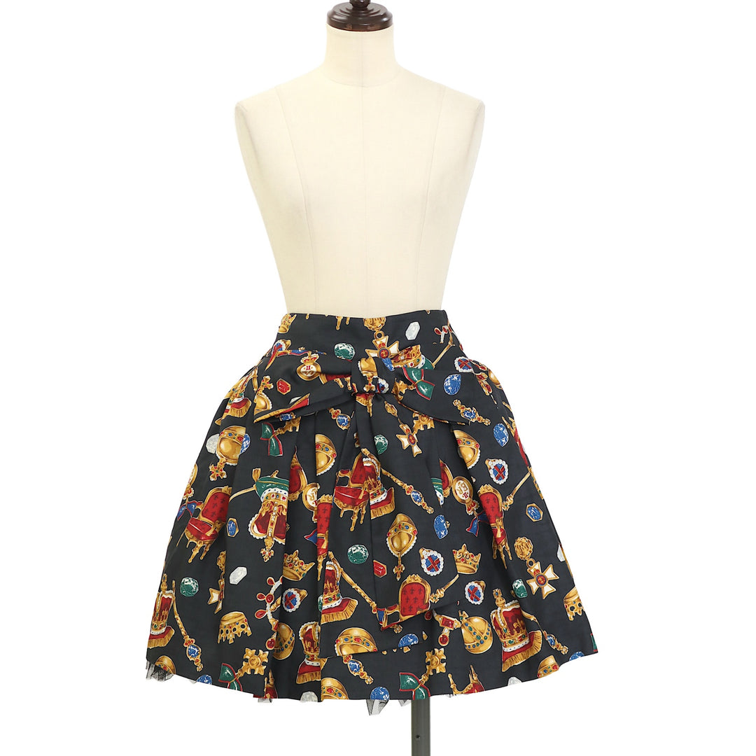 Jane Marple 膝下スカート ロゴ総柄 ブラック ウエスト調整可 美品 USED】【Mサイズ】Royal Collection スカート | Jane Marple