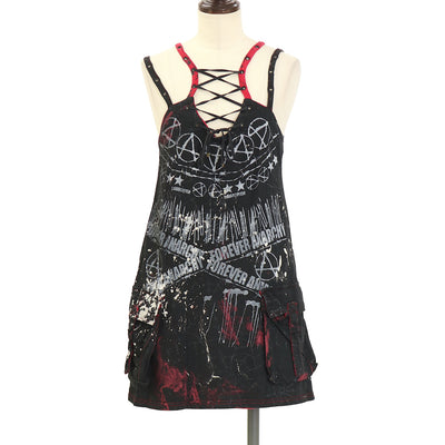 H.Jelly h.NAOTOレースアップ ノースリーブ トップス ブラック USED】H.Jelly レースアップチェック切替タンクトップ | h.NAOTO