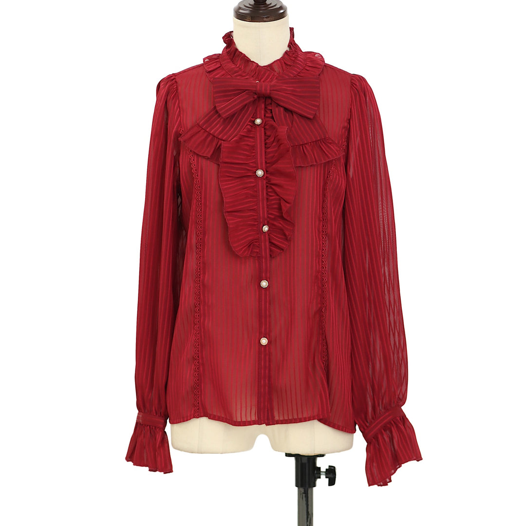 USED】【axes femme kawaii/Mサイズ】ストライプシフォンブラウス 