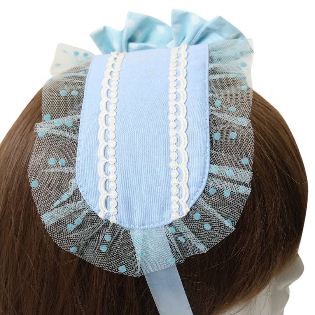 ♡ No.8 ドットリボンパールビジューとふわ雪ぽんぽんヘッドドレス blue♡ USED】トリプルドットリボンヘッドドレス | Angelic Pretty | ロリータ