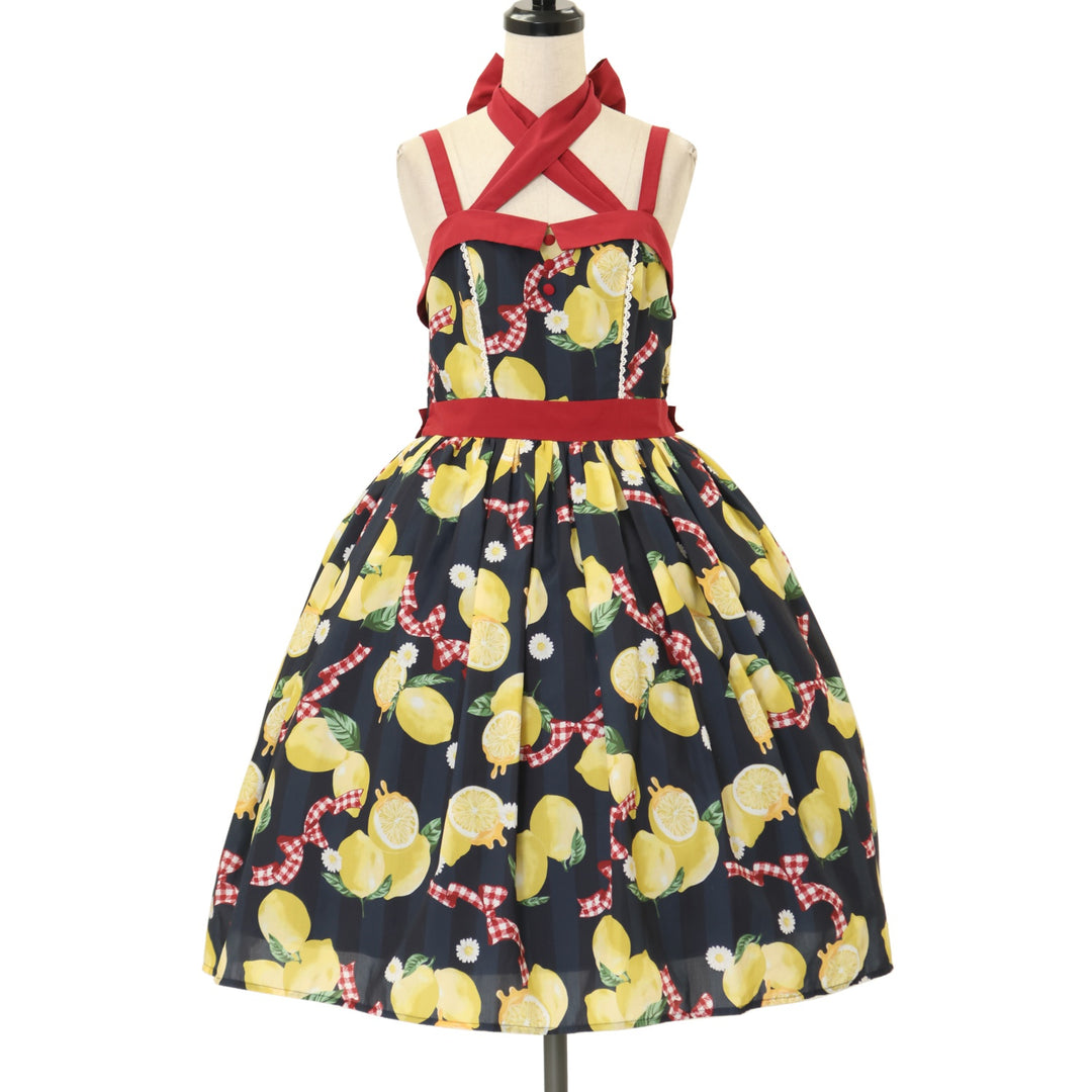 USED】【axes femme kawaii/Mサイズ】ストライプレモン柄ジャンスカ