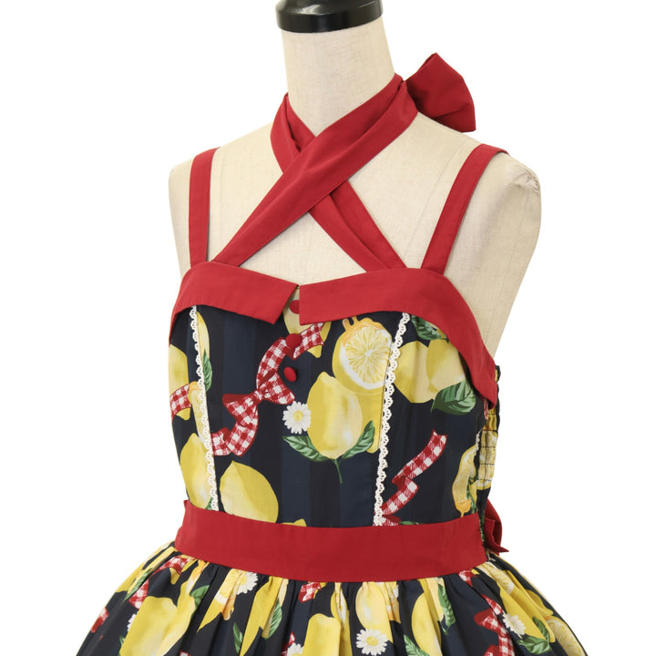 USED】【axes femme kawaii/Mサイズ】ストライプレモン柄ジャンスカ