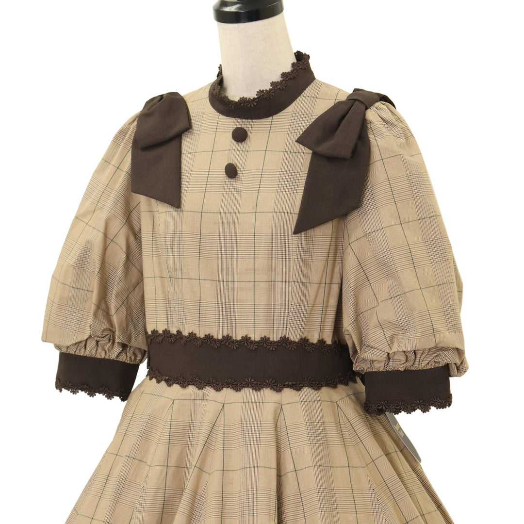 USED】【Mサイズ】Classy Ribbon ワンピース（ショコラチェック