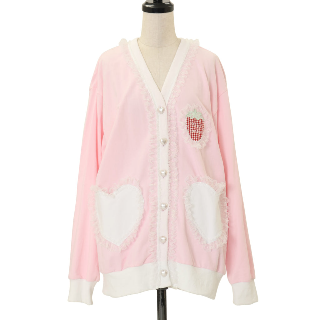 USED】薄手裏毛ワッペンカーディガン<ギンガムいちご> | Nile Perch USED】薄手裏毛ワッペンカーディガン<ギンガムいちご> | Nile Perch