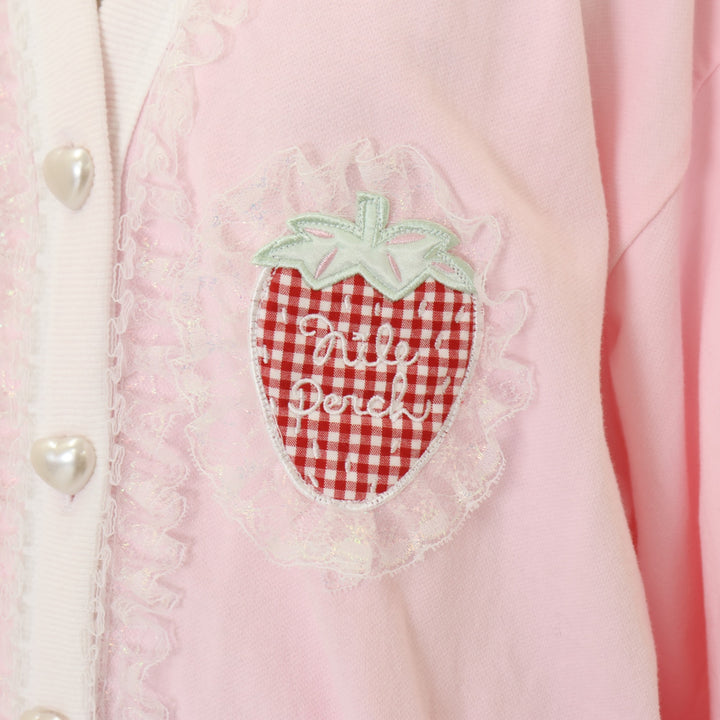 USED】薄手裏毛ワッペンカーディガン＜ギンガムいちご＞ | Nile Perch