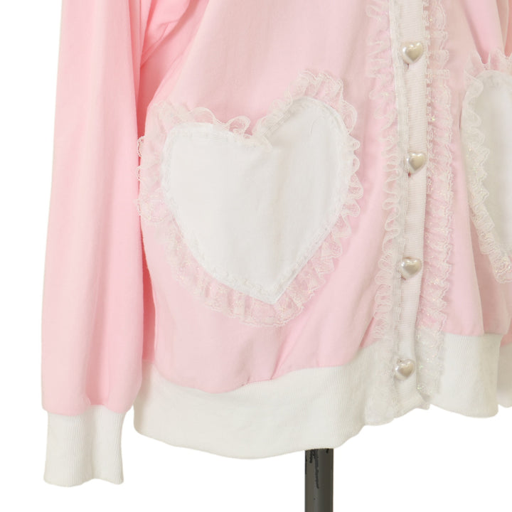 ❤︎ナイルパーチ❤︎ ニット カーディガン　いちご　ピンク　いちごみるく　ファンシー USED】薄手裏毛ワッペンカーディガン＜ギンガムいちご＞ | Nile Perch
