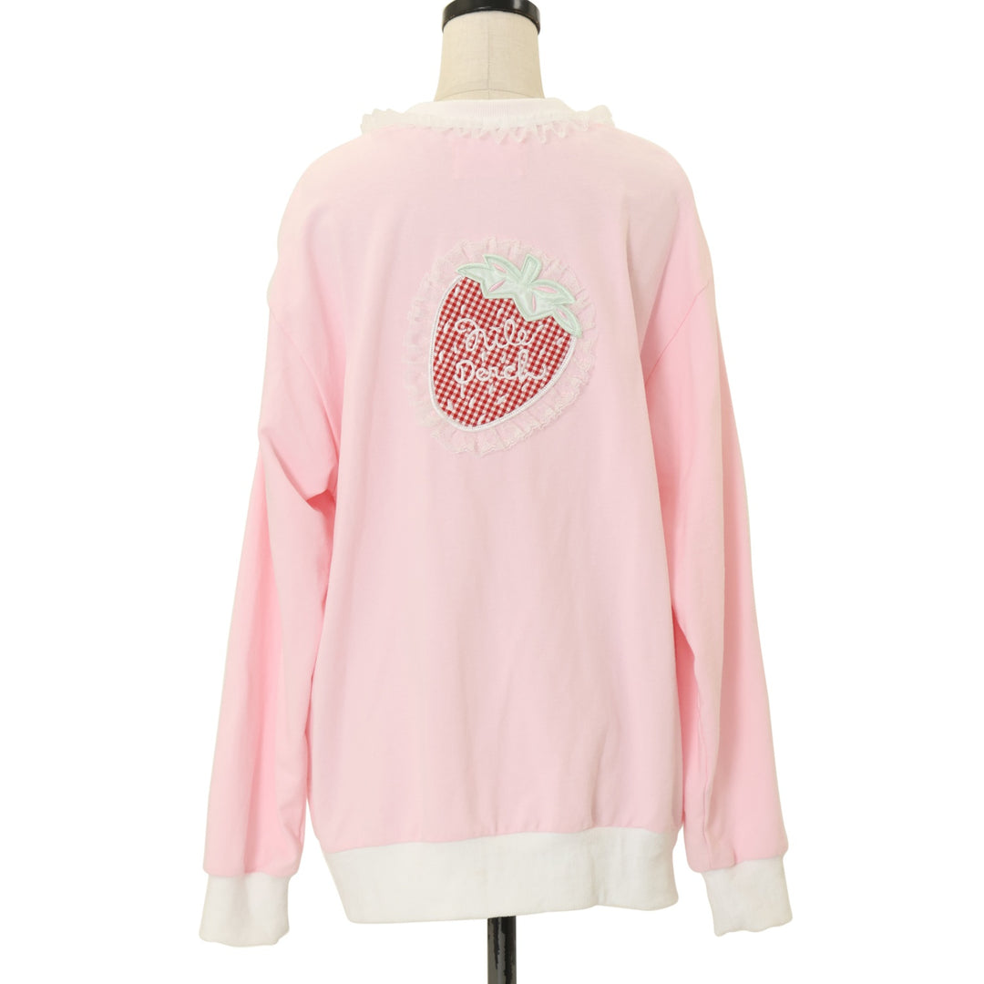 USED】薄手裏毛ワッペンカーディガン＜ギンガムいちご＞ | Nile Perch