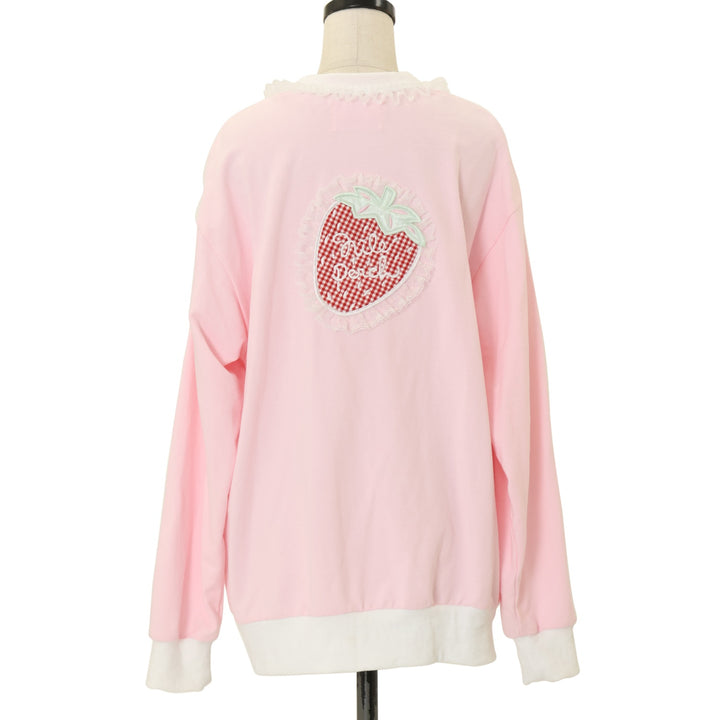 USED】薄手裏毛ワッペンカーディガン＜ギンガムいちご＞ | Nile Perch
