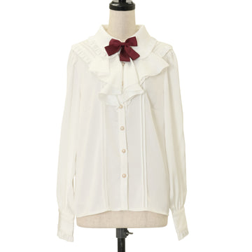 USED】【White/Mサイズ】リボンタイ付きブラウス(White×Bordeaux