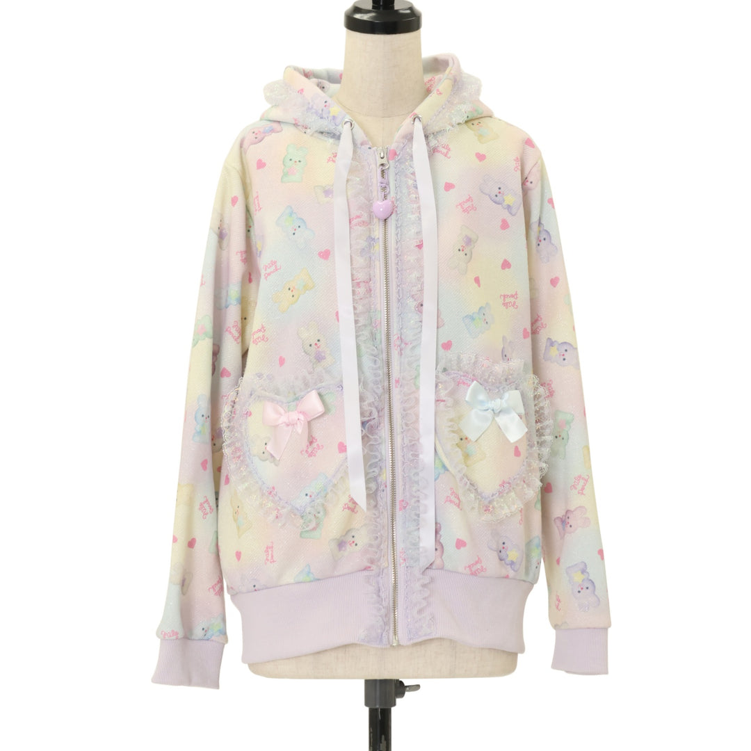 USED】オリジナルプリントラメ裏毛パーカー フロッキーバニー