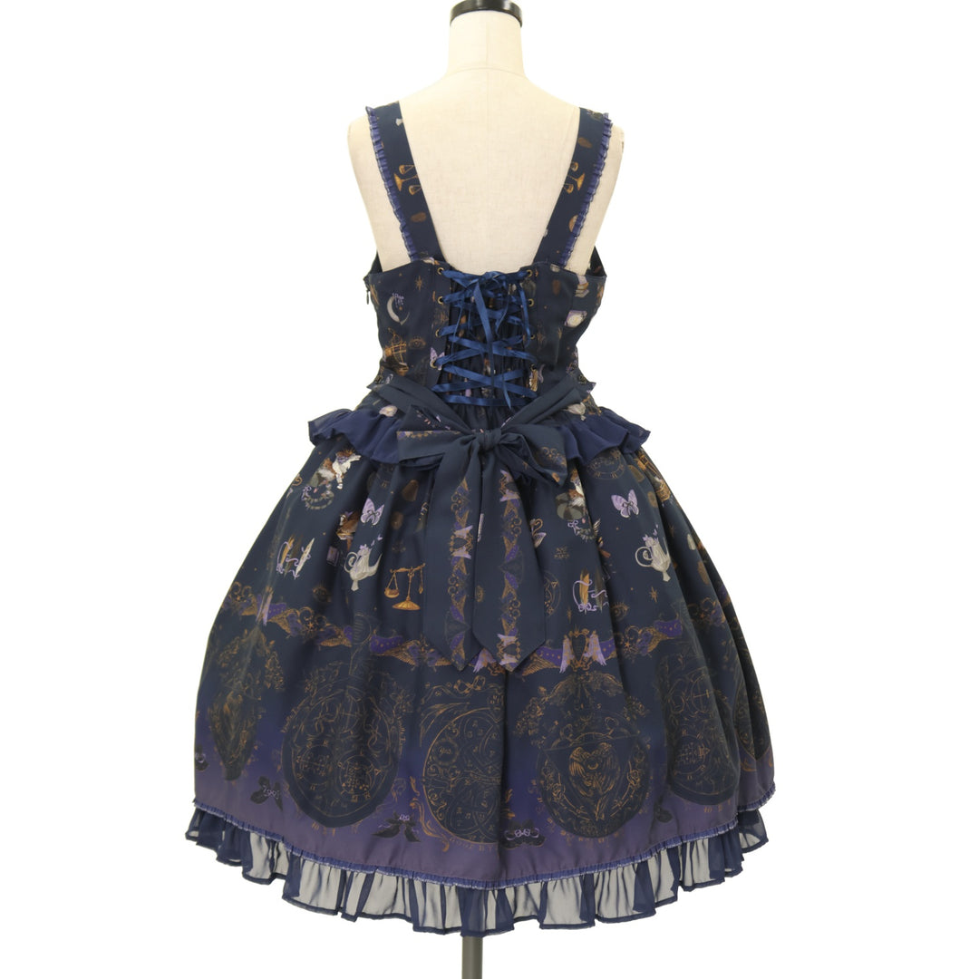【新品】BPN ブラックピースナウ　藍色 サーカステント柄 ジャンパースカート USED】魔女と悪魔の西洋菓子店〜ソロモンの小さな鍵と秘密のレシピ〜柄