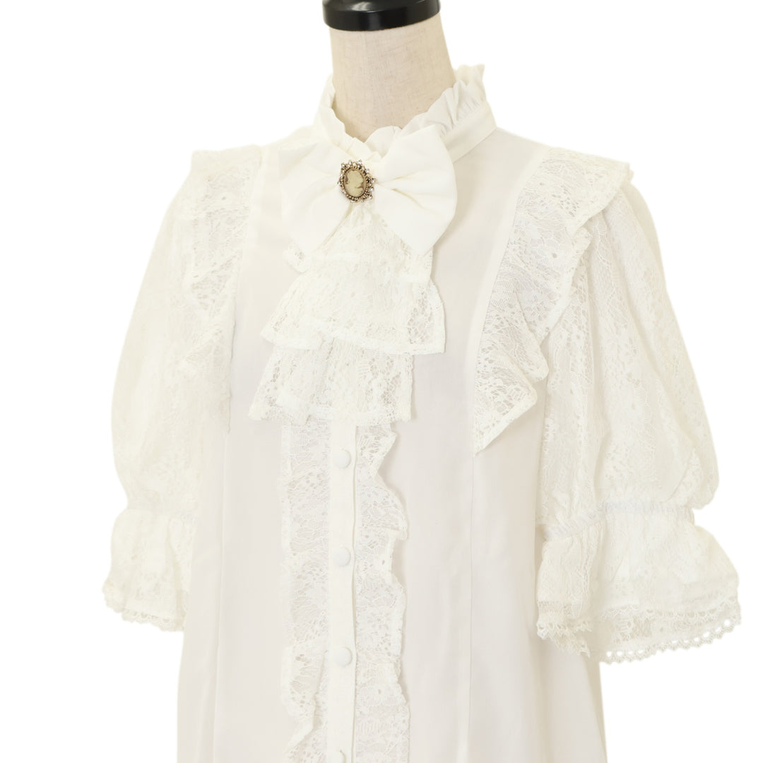 USED】【Mサイズ】クラシカルレーシー半袖ブラウス | Chalmiere