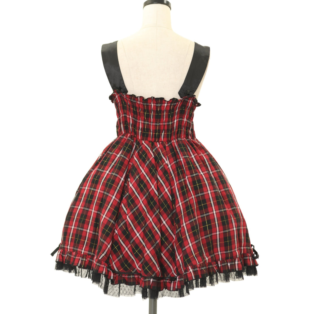 USED】王冠プリントチェック柄ジャンパースカート | PUTUMAYO