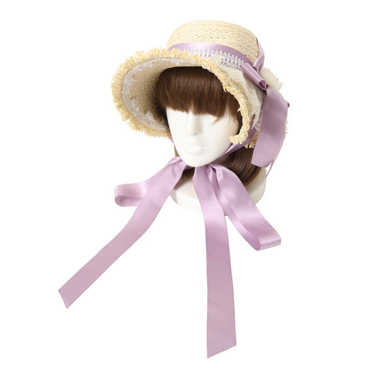 フランスアンティーク　ロココ　麦藁　ハット　ストロー　ロココ　リボン　フリル USED】【axes femme kawaii/Mサイズ】ロココサマーハット | Chalmiere