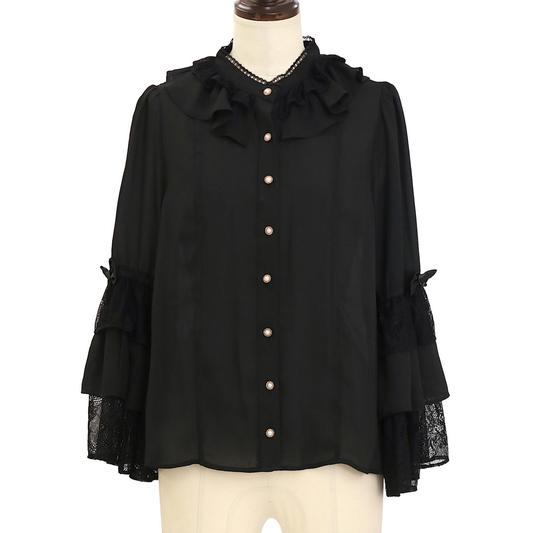 雪*見様 Angelic Pretty 長袖ブラウス ブラック USED】【axes femme kawaii/Mサイズ】3段フリル姫袖ブラウス