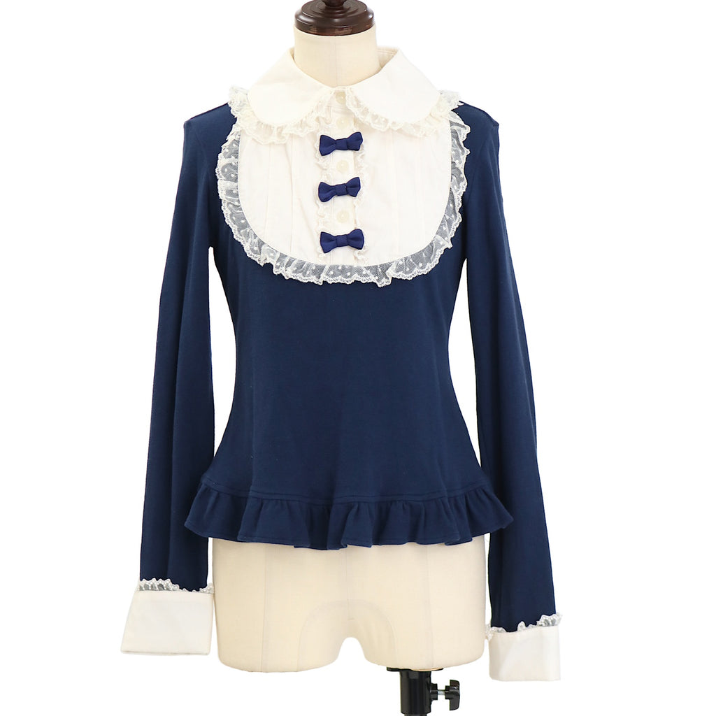 USED】3つ子リボンのラウンド切替カットソー | Angelic Pretty