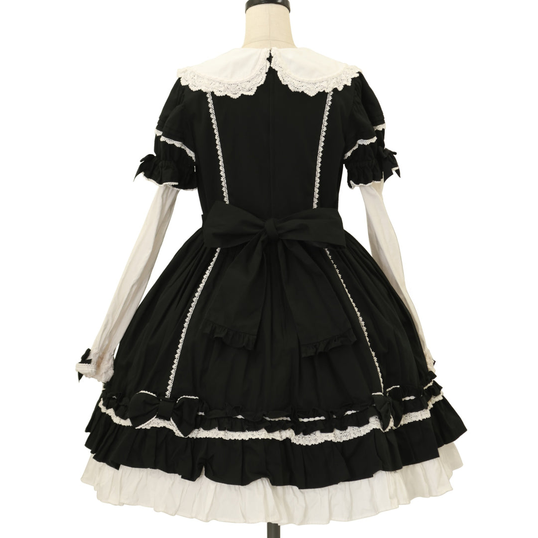 まる【希少・美品】WONDERFUL WORLD 綿ローン ピコフリル 黒 USED】Dolly Girl付け袖ワンピース(無地) | Angelic Pretty | ロリータ