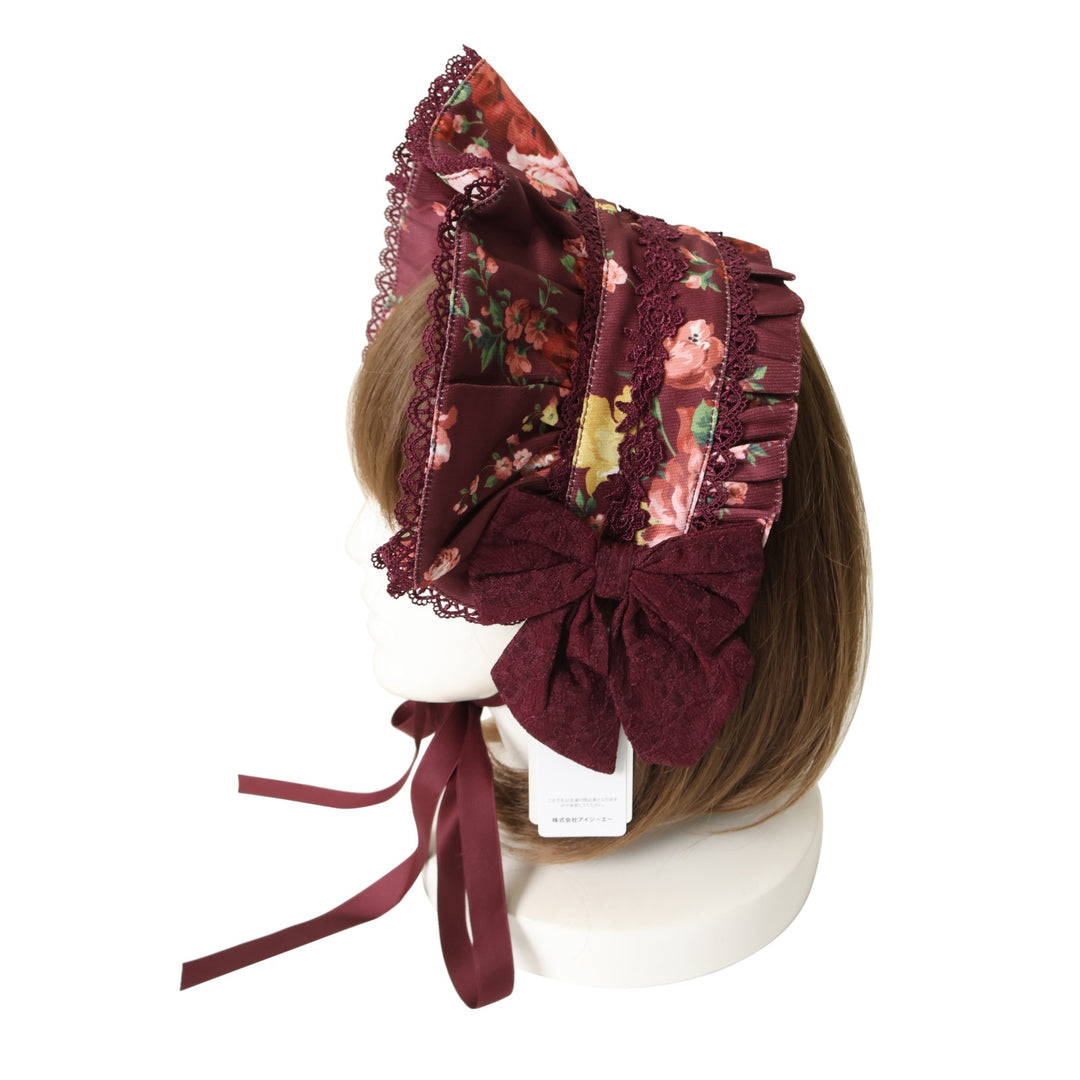 USED】【axes femme kawaii】アンティークローズ柄ハーフボンネット