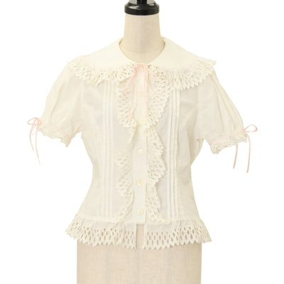 Victorian maiden ピンタックフリル クロスリボンブラウス USED】ピンタックフリル クロスリボンブラウス | Victorian Maiden