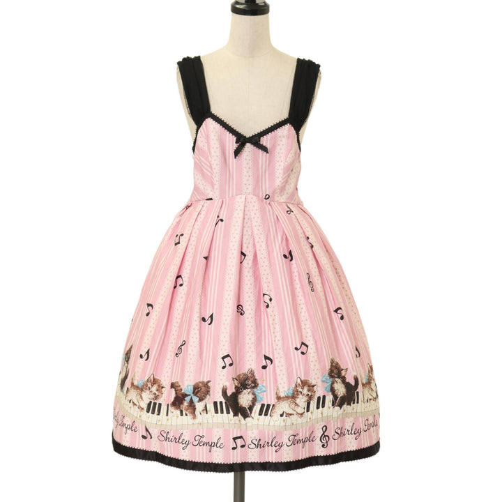 USED】【Mサイズ】ピアノキャットプリントジャンパースカート(Ladies