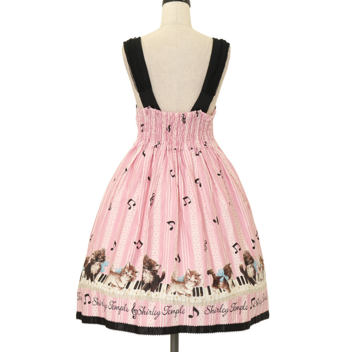 USED】【Mサイズ】ピアノキャットプリントジャンパースカート(Ladies