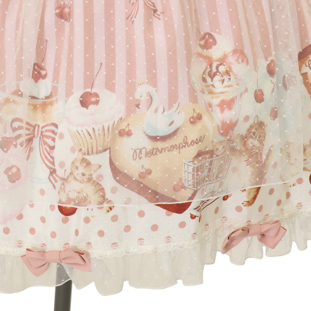 USED】Cats and Cherry Cake オーバースカート付きジャンパースカート