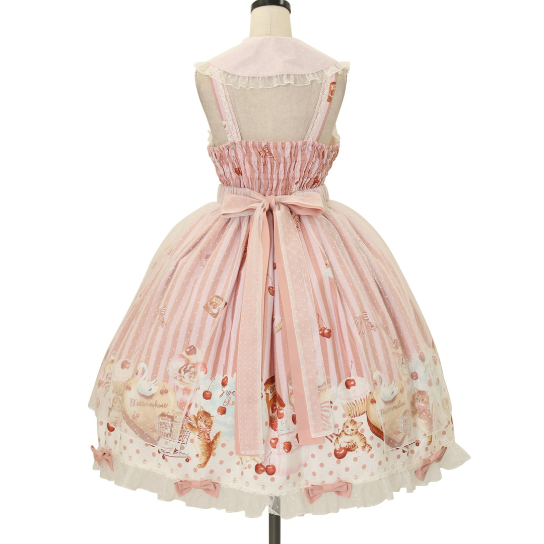 専用❤みかん❤超柔ふわ＊型押しボア×ガーゼ❤超特大ブランケット❤レトロアニマル USED】Cats and Cherry Cake オーバースカート付きジャンパースカート