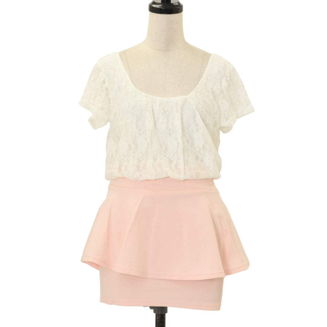 MA＊RS Sugar Glow 長袖ワンピースピンクチェックフリル USED】【Sugar Gloss】レース切替ペプラムワンピース | MA*RS