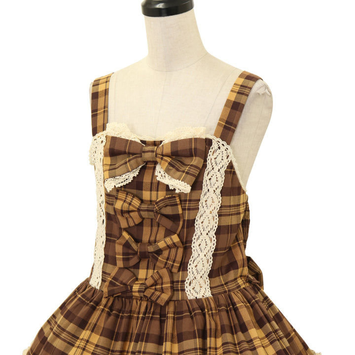 ✴️♥チェック柄のお洋服も可愛いドイツ　アンティーク　テディベア♥ USED】【axes femme kawaii/Mサイズ】タータンチェックジャンスカ