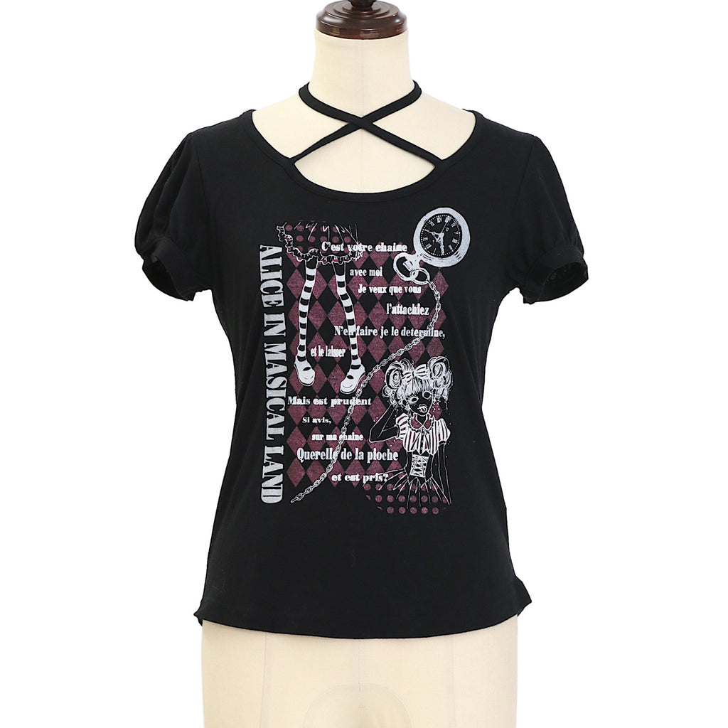 black peace now tシャツ archive USED】【PEACE NOW/Mサイズ】アリスプリントクロスリボンカットソー