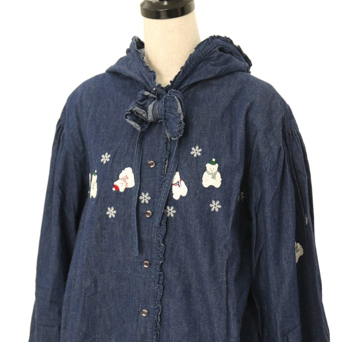 【試着のみ】ピンクハウス くまちゃん刺繍 フード付きデニムジャケット/2021年 USED】しろくま刺繍フード付デニムブルゾン | PINK HOUSE | ロリータ