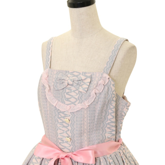 USED】Lace up doll ヨーク切替ジャンパースカート+リボンクリップ