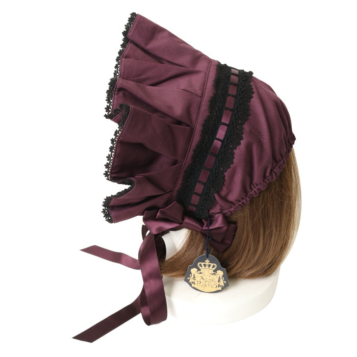 ALICE and the PIRATES / タックフリルベビーボンネット ブラック H-25