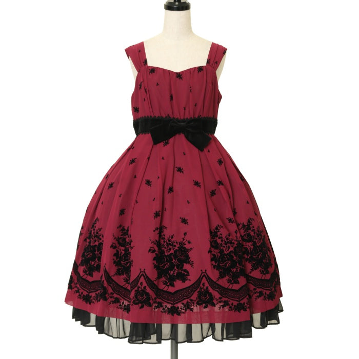 夜会のドレスフロッキー薔薇赤 USED】ローズフロッキーシフォンドレス | Victorian Maiden Wunderwelt
