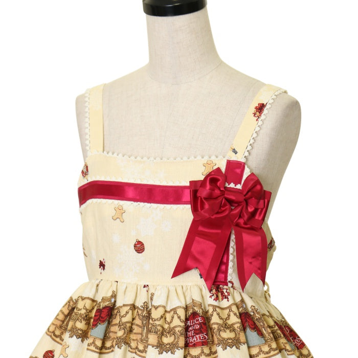 USED】雪降る聖夜の不思議な贈り物柄プレゼントリボンジャンパー