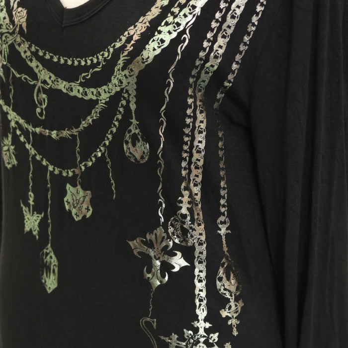 USED】Sixh. ネックレスプリントVネックTシャツ | h.NAOTO