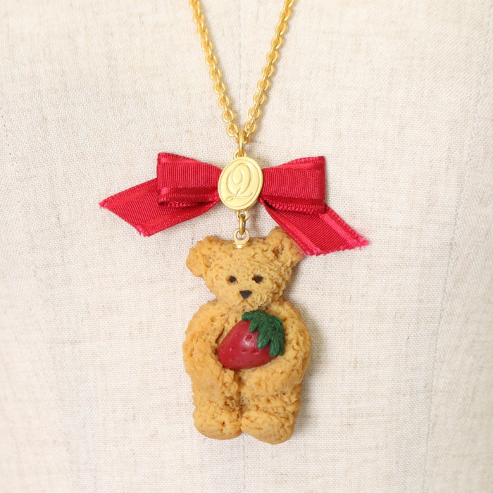 USED】Teddy Bear Cookie ネックレス（メイプルクッキー×ストロベリー 