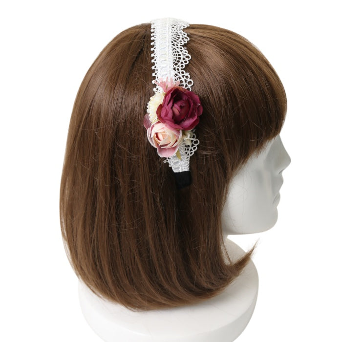 USED】ミニ薔薇カチューシャ クラシカル（ホワイト×ボルドー薔薇