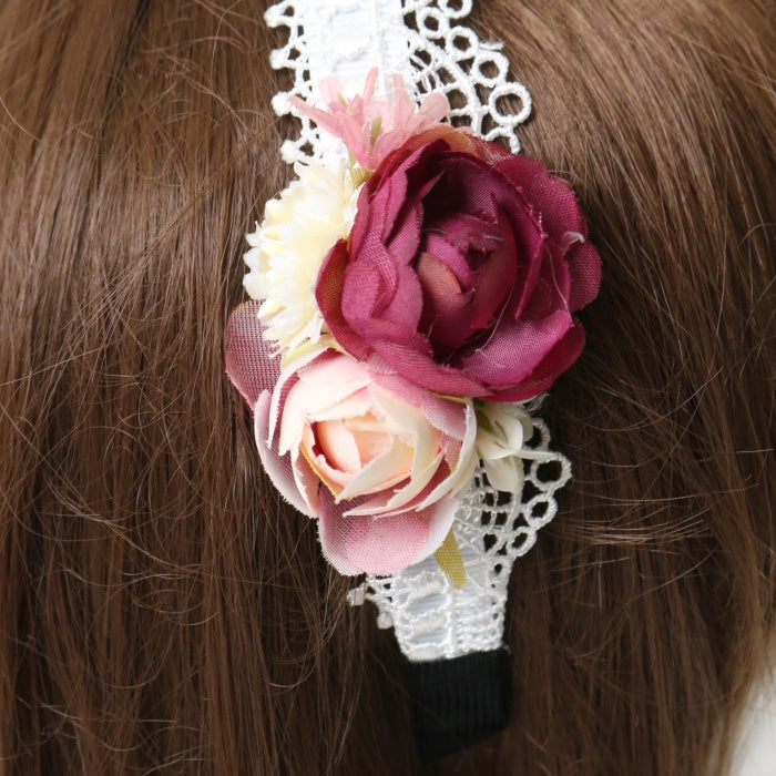 USED】ミニ薔薇カチューシャ クラシカル（ホワイト×ボルドー薔薇