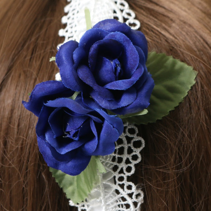 USED】ミニ薔薇カチューシャ（ホワイト×青薔薇） | Morun x Muuna