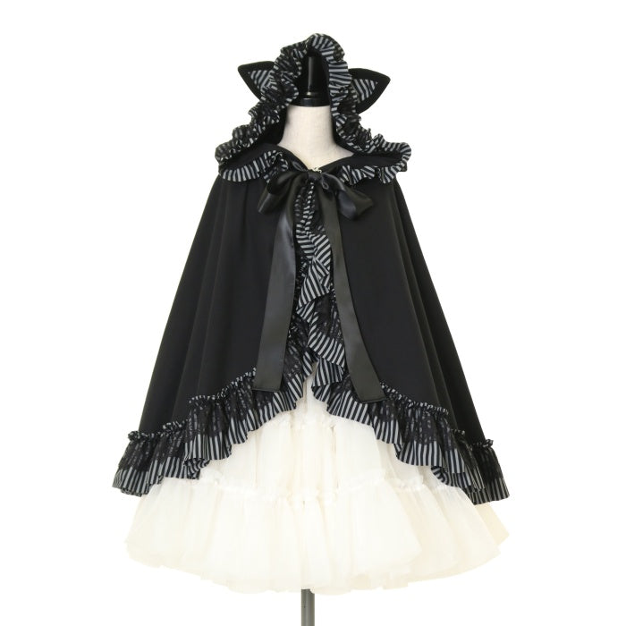 USED】HANGRY&ANGRY CAT EARS SPRING FRILL CAPE(GRAY x BLACK) | h