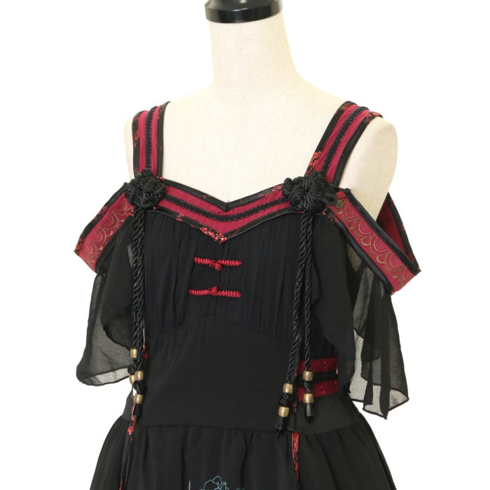 新品タグ付き⭐︎ozz on 金魚刺繍和風ワンピース OZZON 金魚プリントワンピース（黒赤）