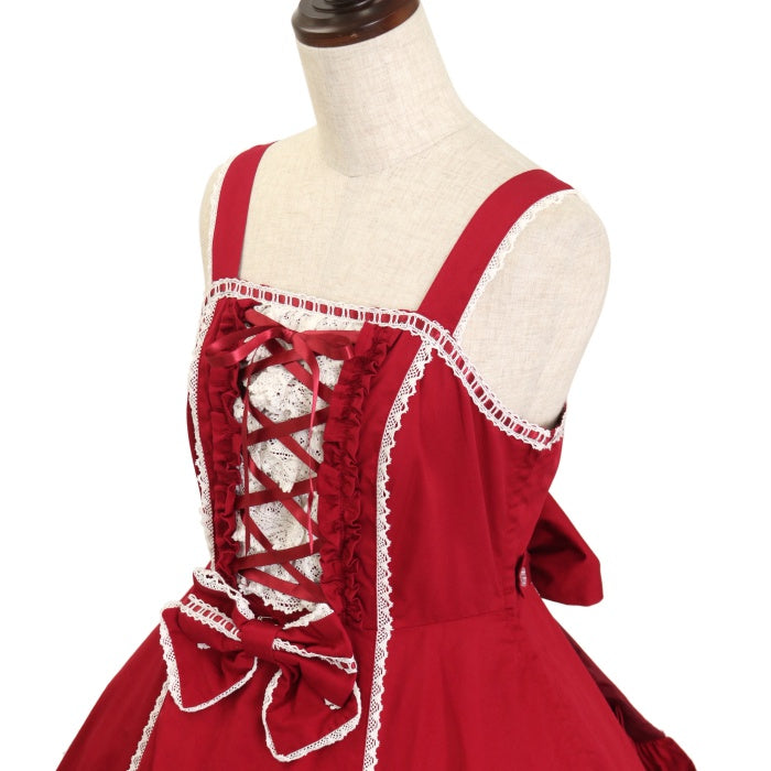 Angelic Pretty レースアップ裾フリルジャンパースカート USED】レースアップ裾フリルジャンパースカート | Angelic Pretty