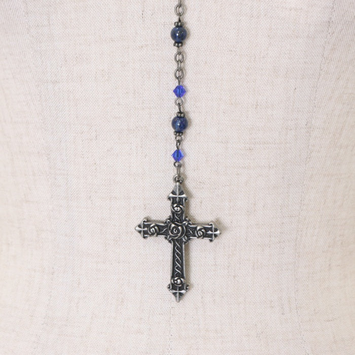 USED】ローズ十字架ロザリオネックレス（シルバー×青） | Moi-même