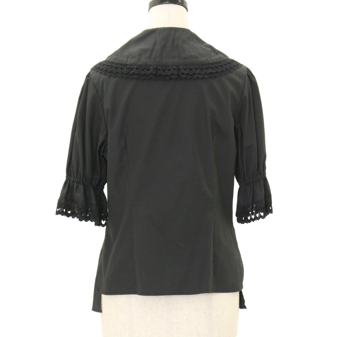 Moi-meme-Moitie スカラップコットンレースパフ袖ブラウス 9号 Moi-meme-Moitie スカラップコットンレースパフ袖ブラウス 9号